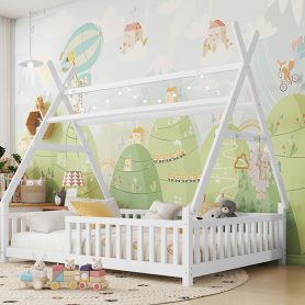 Low Floor Full House Bed With Light, Fence And Roof