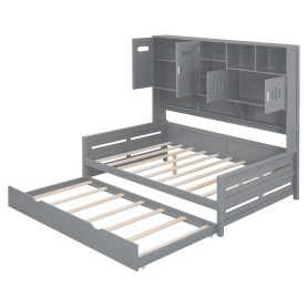 Full Size Wooden Daybed With Twin Size Trundle, and All-in-One Cabinet and Shelf 32 Full Size Wooden Daybed With Twin Size Trundle, and All-in-One Cabinet and Shelf