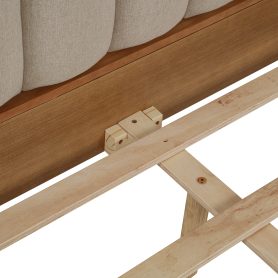 King Size Wood Bed with Piano Key Style Upholstered Headboard