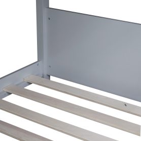 Twin Over Twin House Floor Bunk Bed with Headboards, Footboards and Guardrails, Ladder