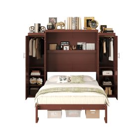 Wooden Full Wall Bed With 2 Wardrobe And Storage Shelf