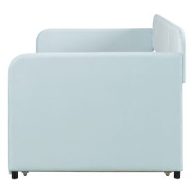 Upholstered Twin Size Daybed  With Trundle Bed and Wood Slat