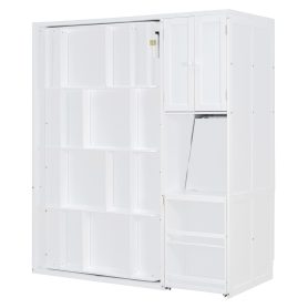 Twin Size Rotating Wall Murphy Beds with Bookshelf, Top Cabinet, Extendable Desk & Side Storage
