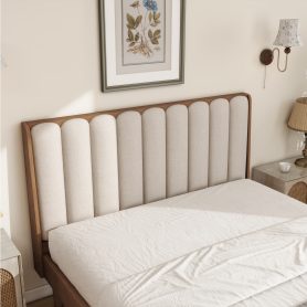 Queen Size Wood Bed with Piano Key Style Upholstered Headboard