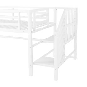 Twin Metal Low Loft Bed With Storage Cubby and Stairs