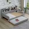 Wooden Full Size Daybed With Storage Shelves, Twin Size Trundle Bed and  Study Desk