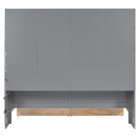 Twin Size Wooden Daybed With Glass-door Storage Cabinets, Built-in LED Lighting And Shelves