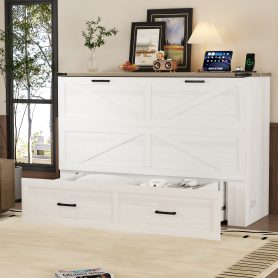 Queen Size Farmhouse Murphy Cabinet Bed with Charging Station