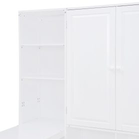 Full Size Wooden Daybed With Three Drawers, and All-in-One Cabinet, Desk and Shelves