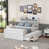 Full Size Wooden Bed With Storage Headboard With Outlets,  Twin Size Trundle With Three Storage Drawers