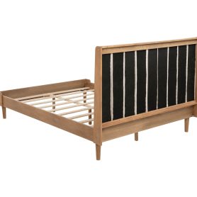 Queen Size Wood Bed with Piano Key Style Upholstered Headboard 45 Queen Size Wood Bed with Piano Key Style Upholstered Headboard