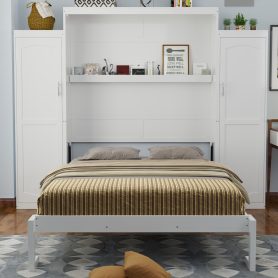 Full Size Murphy Bed with 2 Wardrobe and Storage Shelf