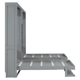 Dual Twin Size Wall Murphy Beds With Cabinets And Shelves