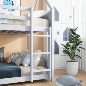 Rubber Wood Twin Over Twin House Floor Bunk Bed With Headboards, Footboards, Guardrails And Ladder 23 Rubber Wood Twin Over Twin House Floor Bunk Bed With Headboards, Footboards, Guardrails And Ladder