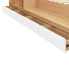 Full Size Wooden Platform Bed With 6 Drawers, Shelves And Dressing Table