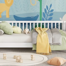 Wood Low Profile Twin Bed With Rails For Girls And Boys