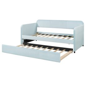 Upholstered Twin Size Daybed  With Trundle Bed and Wood Slat
