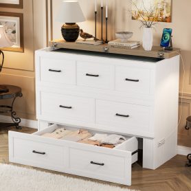 Full Size Murphy Bed With Charging Station, 1 Large Storage Drawer