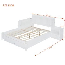 Full Size Wooden Platform Bed With Multi-functional Storage Space, Nightstand, 2 Drawers, Usb Ports And Desk