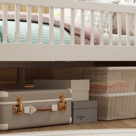 Twin Bed Frame With Storage 4 Drawers, Guardrail Headboard And Ladder