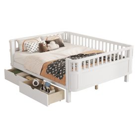 Wood Low Profile Full Bed With Rails