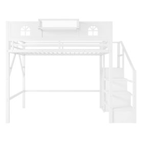 Metal Full Loft Bed with High and House Shaped Guardrails