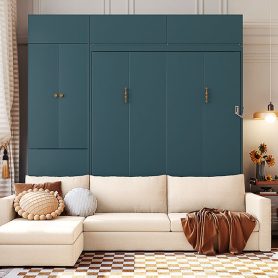 Queen Size Murphy Bed Wall Bed with Sofa and Shelves