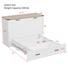 Queen Size Farmhouse Murphy Cabinet Bed with Charging Station