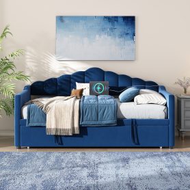 Upholstered Twin Size Daybed with Pop Up Trundle