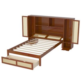 Twin Size Wooden Bed with Two Storage Lockers, Drawer, and Storage Shelf on Headboard 26 Twin Size Wooden Bed with Two Storage Lockers, Drawer, and Storage Shelf on Headboard