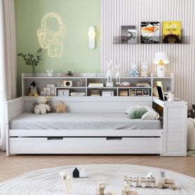 Multi-functional Bed with Twin Size Trundle Bed and Study Desk