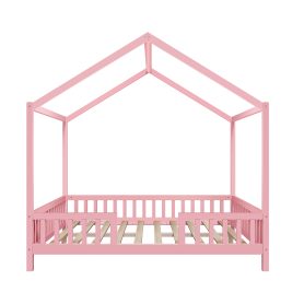 Full Size Montessori Floor Bed With Canopy and High Railings