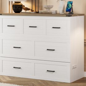 Full Size Murphy Bed With Charging Station, 1 Large Storage Drawer