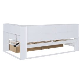 Wooden Twin Size Daybed With 2 Drawers, Storage Shelf And USB Charging Ports
