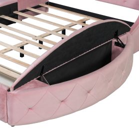 Upholstered Platform Bed Queen Size Storage Velvet Bed with Wingback Headboard and 1 Big Drawer,2 Side Storage Stool