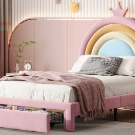 Twin Size Upholstered Rainbow Design Bed
