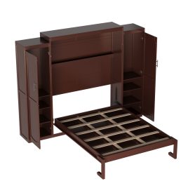 Wooden Full Wall Bed With 2 Wardrobe And Storage Shelf