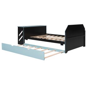 Full Size Wood Daybed with Twin Size Trundle, Desk and USB