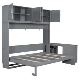 Queen Size Wall Murphy Bed With Desk And Storage Shelves And Big Cabinets