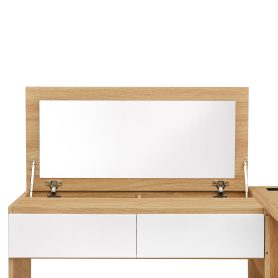 Full Size Wooden Platform Bed With 6 Drawers, Shelves And Dressing Table