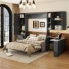Queen Wall Murphy Bed with Hydraulic Storage, Sofa, Shelves & Drawers, LED/USB Lighting