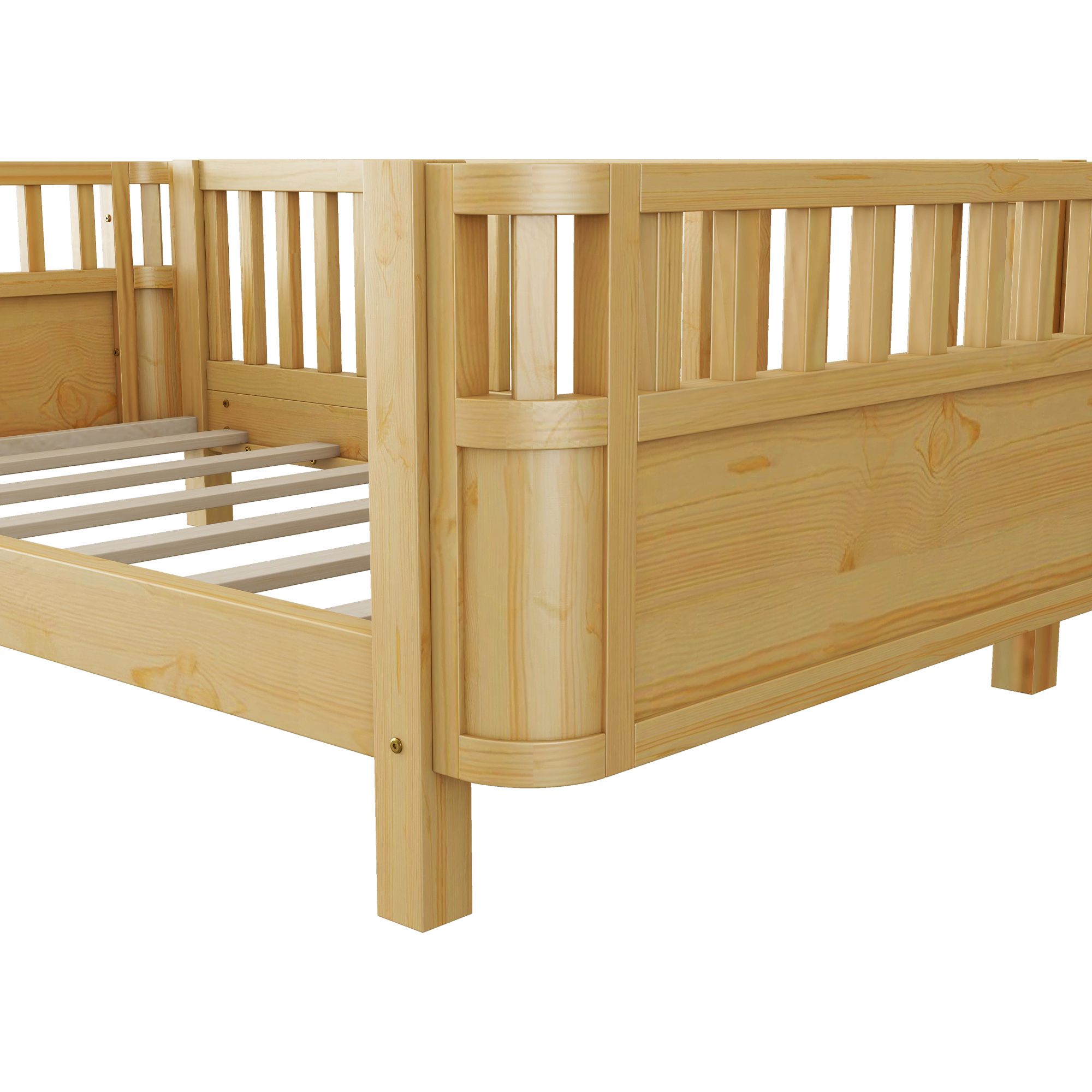 Twin Size Wood Low Profile Full Bed With Rails