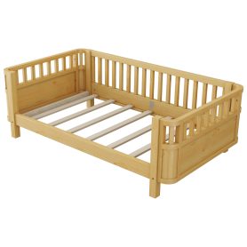 Twin Size Wood Low Profile Full Bed With Rails