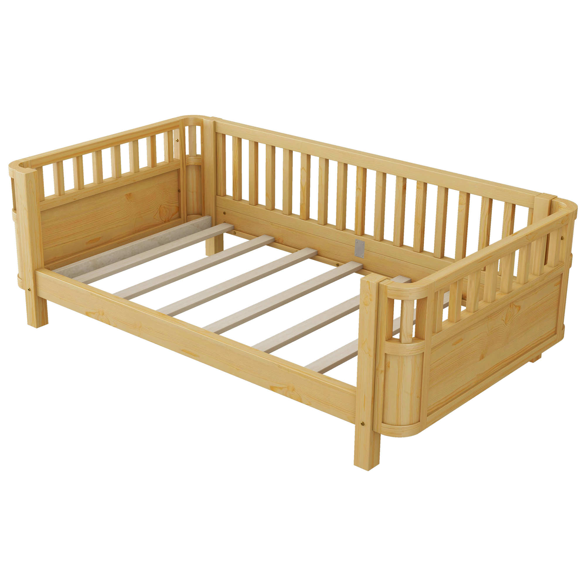 Twin Size Wood Low Profile Full Bed With Rails