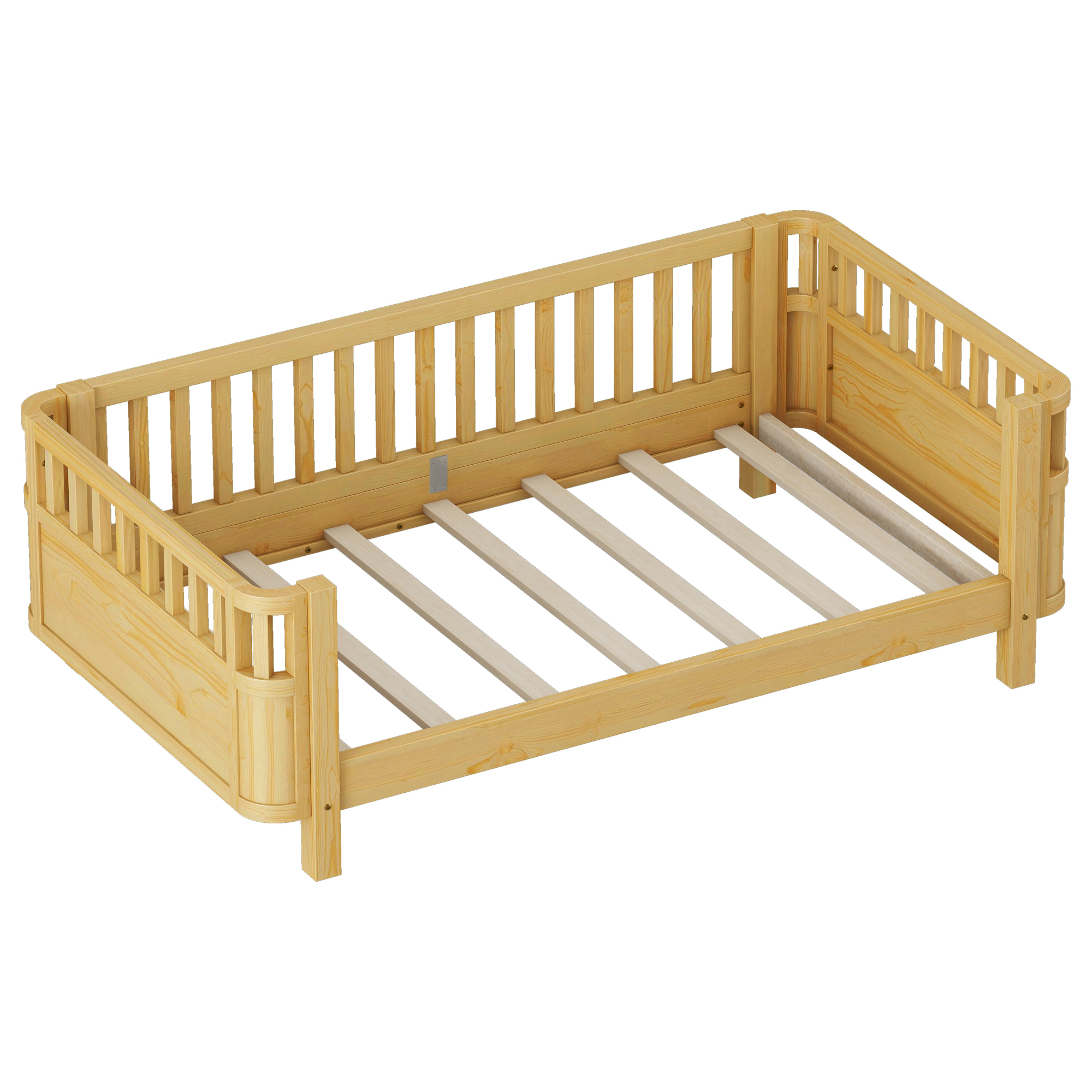 Twin Size Wood Low Profile Full Bed With Rails
