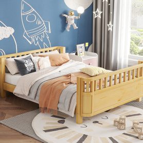 Full Size Wood Low Profile Full Bed With Rails