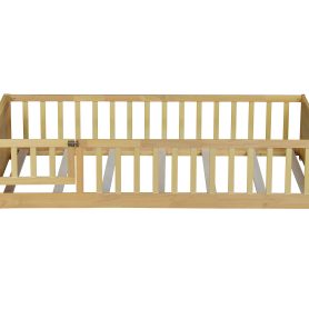 Twin Size Floor Bed with Built-in Book Rack and Door