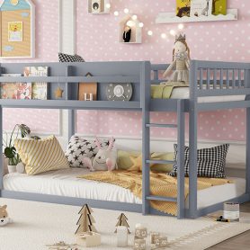 Low Solid Wood Twin Over Twin Bunk Bed With Ladder