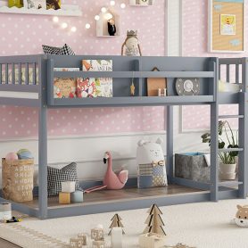 Low Solid Wood Twin Over Twin Bunk Bed With Ladder