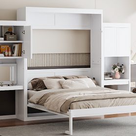 Queen Size Murphy Bed with Desk, Vanity and Cabinets